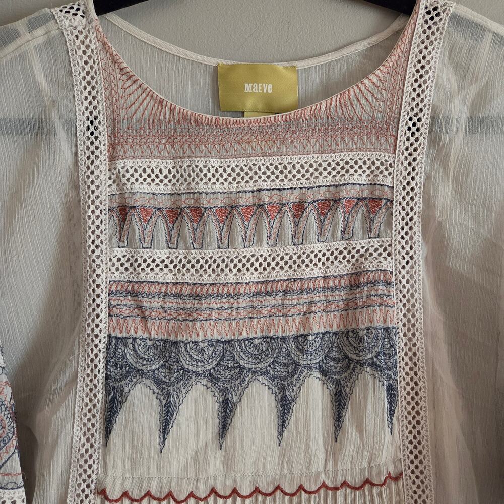 Anthropologie Maeve Toronto Embroidered Peasant Midi Dress Boho Gauze Small - Picture 3 of 15